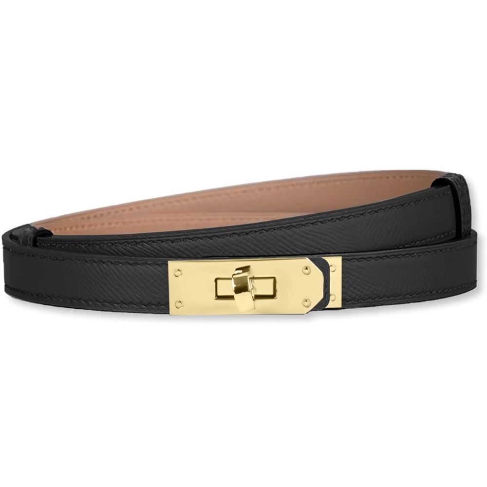 Skinny Leather Belt With Alloy Turn Lock